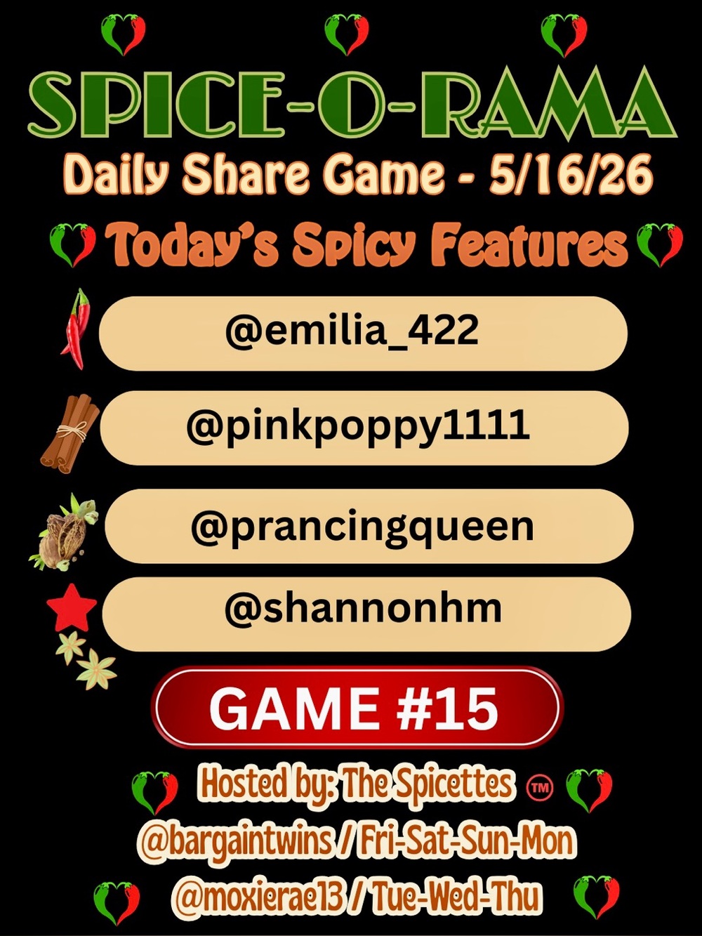 SATURDAY NIGHT’S
ALRIGHT FOR SPICE!
COME FEEL THE HEAT!
BURN, BABY, BURN! 🔥